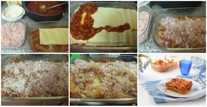 Vorgekochte Lasagne mit Fleischragout
