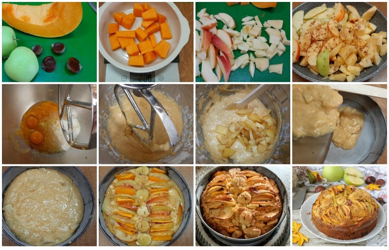 Apfelkuchen mit Kürbis und Kastanien