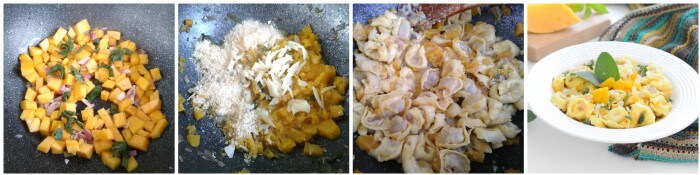 Fleisch-Tortellini mit Kürbiscreme und Salbei