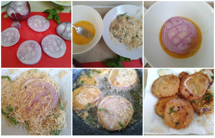 Panierte und frittierte Zwiebelstücke