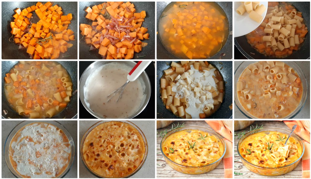 für die überbackene Pasta mit Kürbis und Béchamelsauce