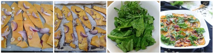 Im Ofen gebackener Kürbis mit Spinat- und Rucolasalat