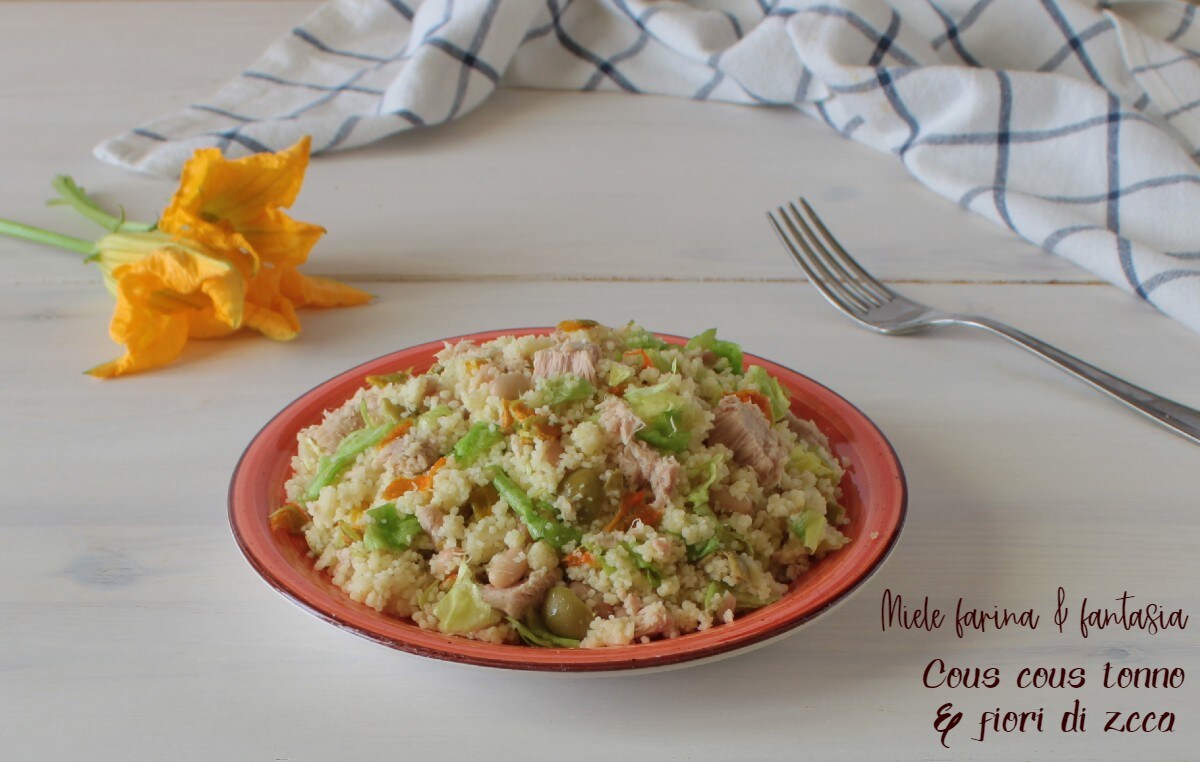 Couscous mit Thunfisch, Bohnen und Zucchiniblüten