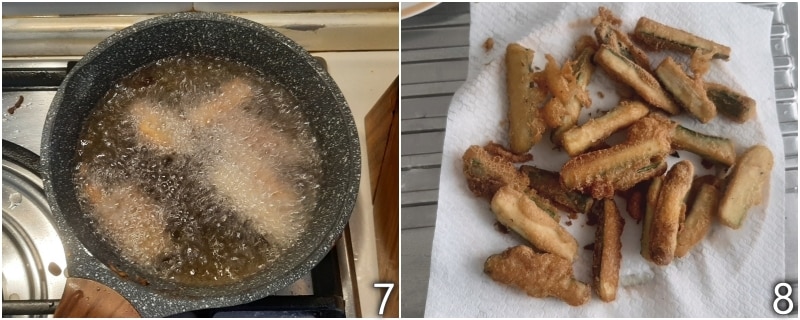 d. Zucchini im tiefen Öl frittieren