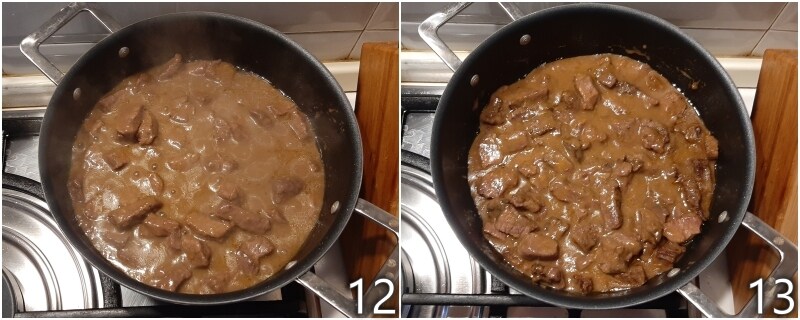 e. den Rinderschmorbraten in Weiß lange und bei niedriger Hitze köcheln lassen