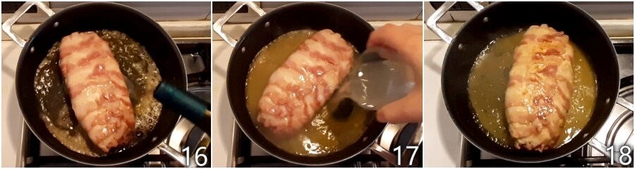 f. den Hähnchenfleischloaf mit Wein und Brühe kochen