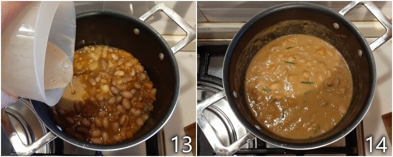 g. Die Suppe mit Bohnen, Kürbis und Kartoffeln ist fertig