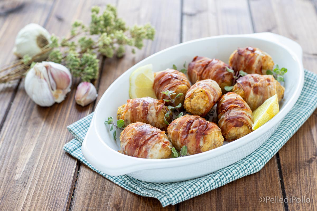 Hähnchenbällchen mit Speck im Ofen