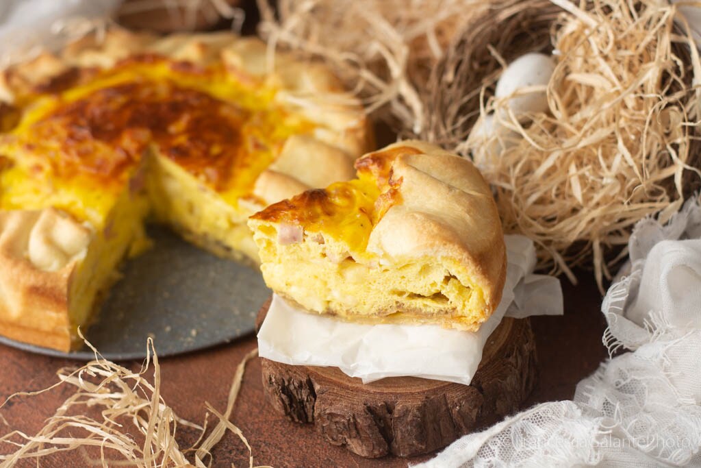 Herzhafte Quiche-Torte mit Auberginen und Schinken