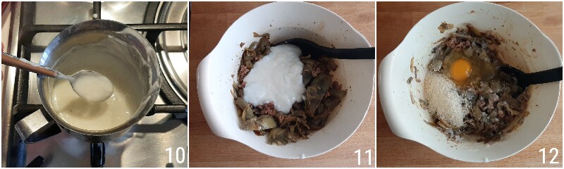 herzhafte Torte mit Artischocken und Wurst Rezept für Ostern und Osterausflug mit Blätterteig il chicco di mais 4 Füllung machen