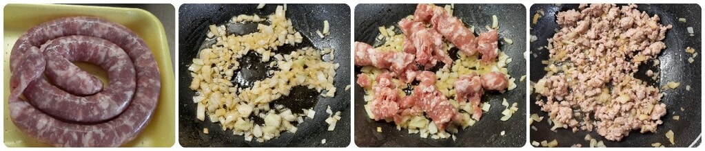 weiße Lasagne mit Pilzen und Wurst