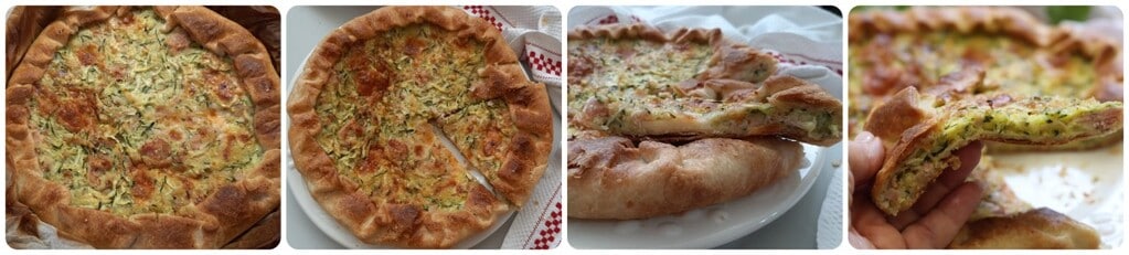 Backen Sie die gefüllte Blätterteig-Quiche im Umluftofen etwa 10 Minuten bei 200°, senken Sie danach die Temperatur auf 180° und backen Sie weitere 20 Minuten. In der Mitte des Backvorgangs heben Sie die Form um ein Regal an, um eine gute Gratination zu erzielen. Natürlich ändern sich die Zeiten um wenige Minuten je nach Leistung Ihres Ofens. Wenn die Torte schön goldbraun und blättrig ist, ist sie fertig zum Servieren. Holen Sie die Torte aus dem Ofen, lassen Sie sie etwas abkühlen, schneiden Sie sie in Stücke und servieren Sie sie! Für weitere Quiches klicken Sie hier.