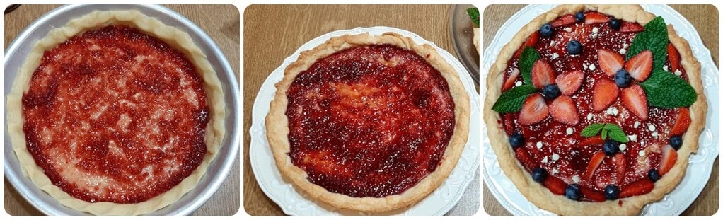 Torte mit Erdbeeren- und Heidelbeermarmelade