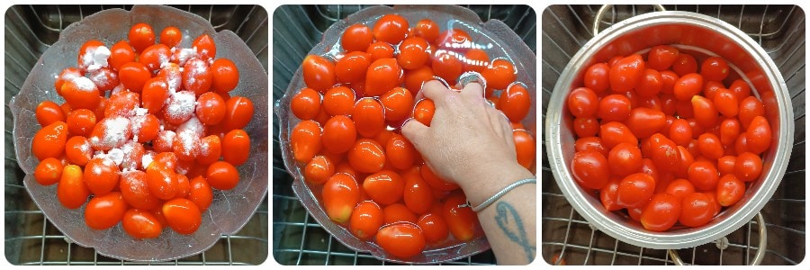 wie man die Tomaten für die Einlage wäscht