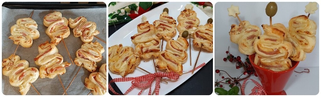 blätterteigbäumchen mit käse und schinken