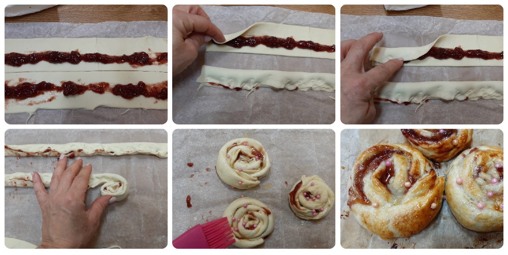 Blätterteig-Schnecken mit Himbeer- und Sauerkirschkonfitüre