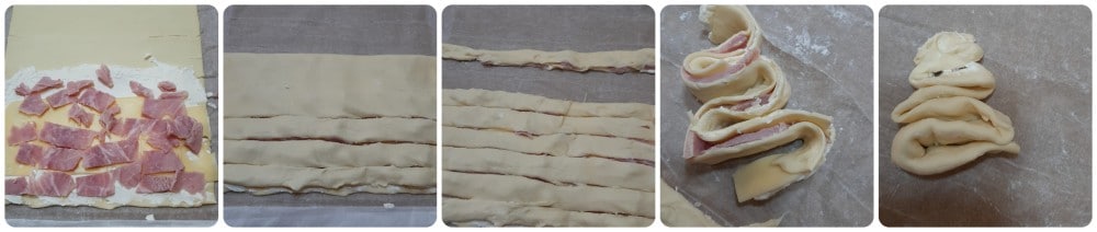 blätterteigbäumchen mit käse und schinken