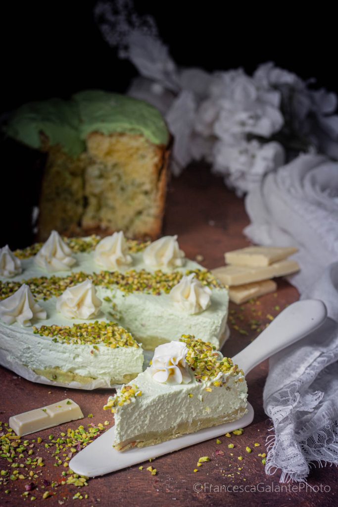 Käsekuchen mit übrig gebliebenem Pistazien-Panettone