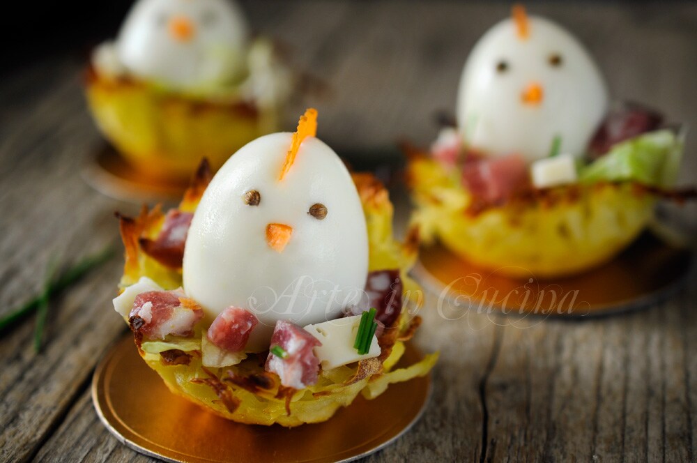 Kartoffelkörbchen zu Ostern mit Eiern raffiniertes Rezept