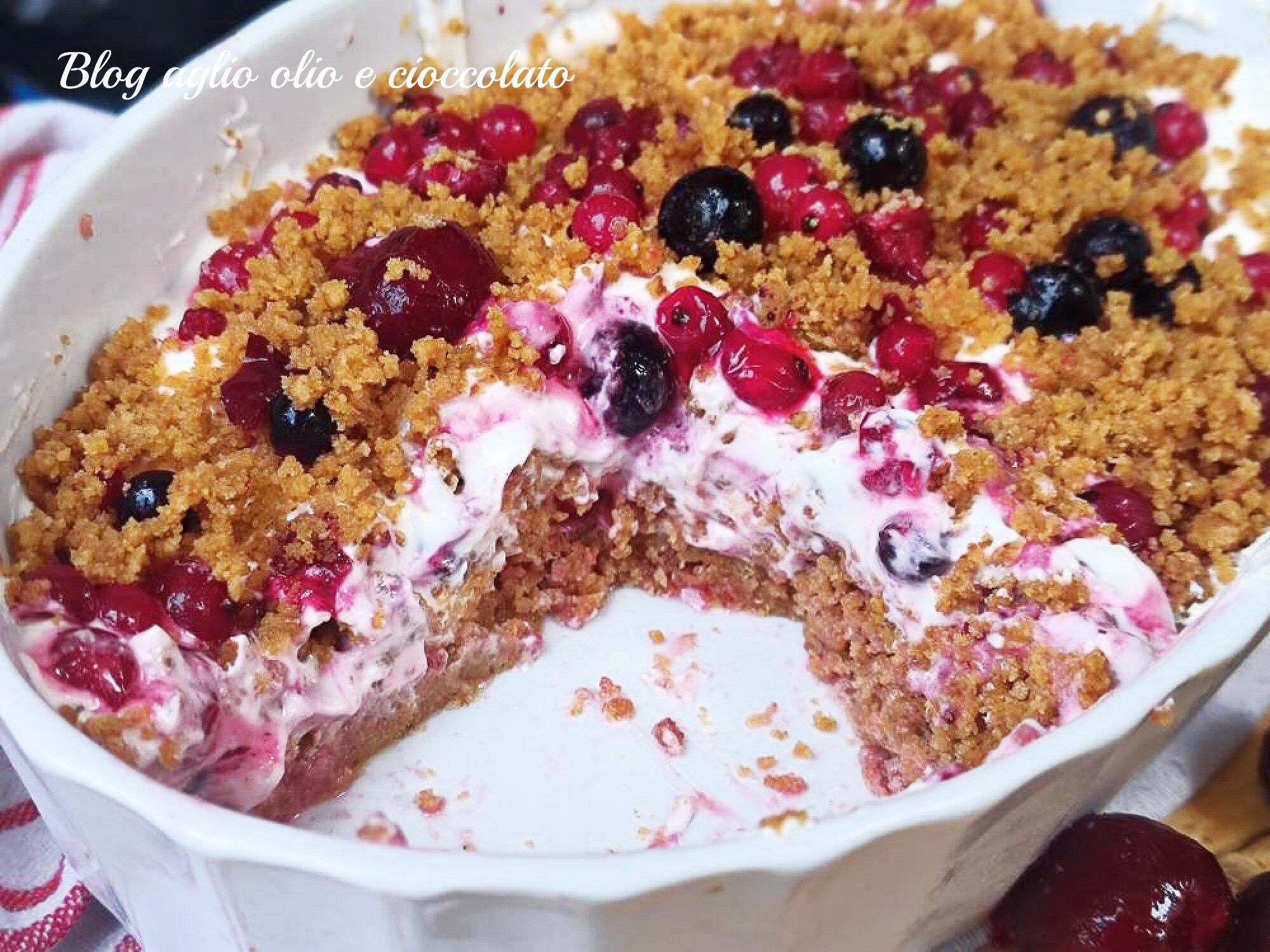 KRÜMELKUCHEN OHNE BACKEN MIT JOGHURT UND WALDBEEREN