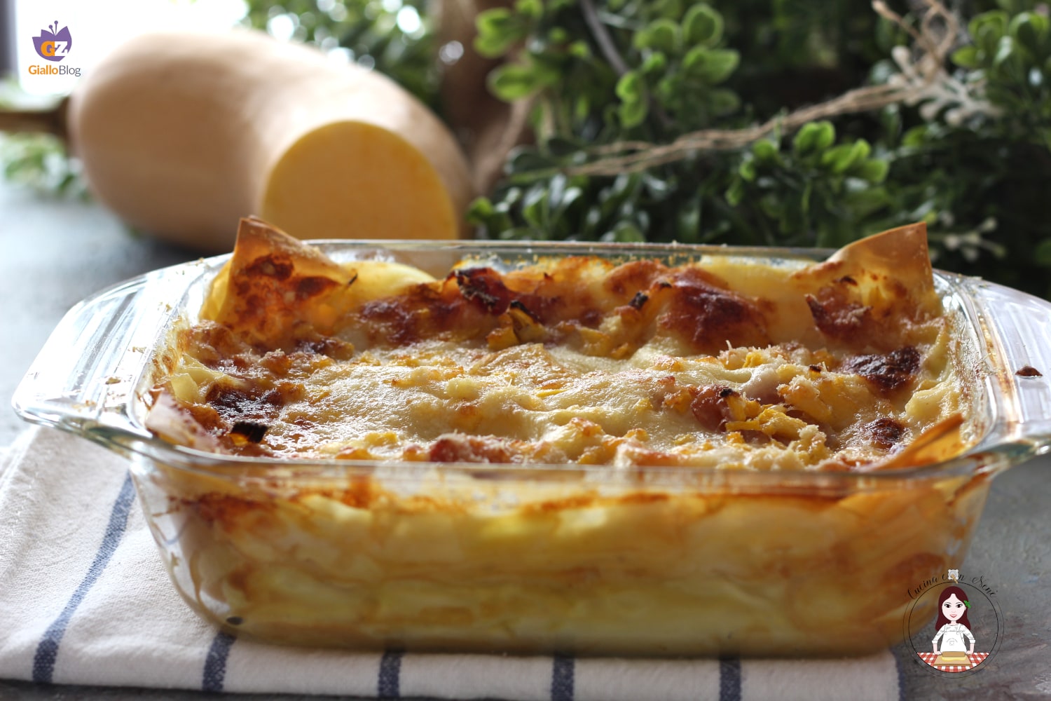 Lasagne mit Kürbis, Scamorza und Schinken