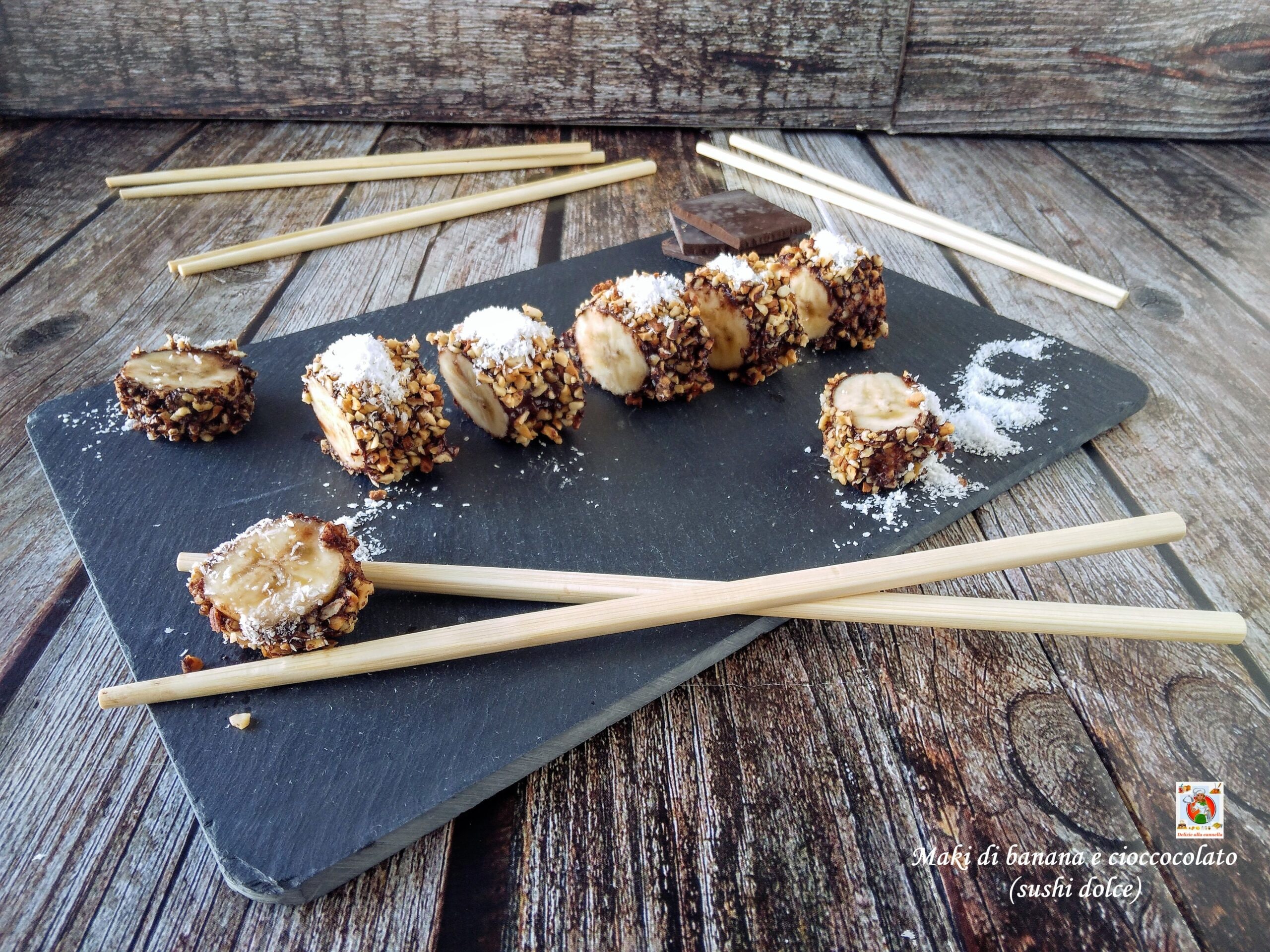 Maki mit Banane und Schokolade (süßes Sushi)