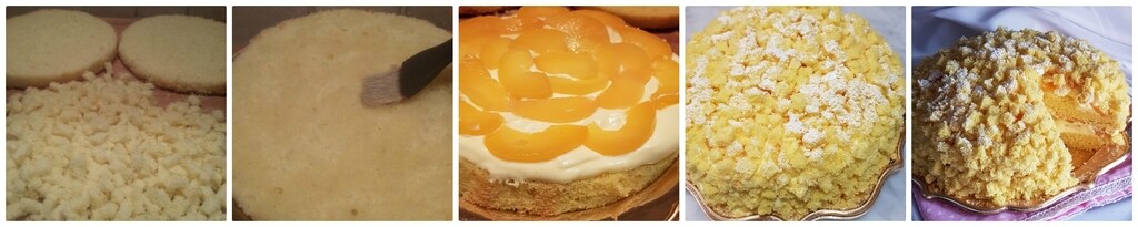 mimosa-kuchen mit eingelegten pfirsichen