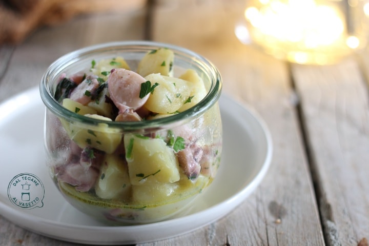 Oktopus und Kartoffeln in Glasgarkochung