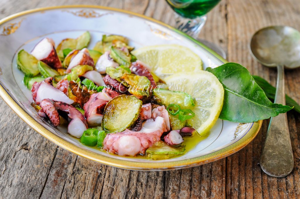 Oktopus mit Zucchini Salat leckeres Rezept vickyart kunst in der küche