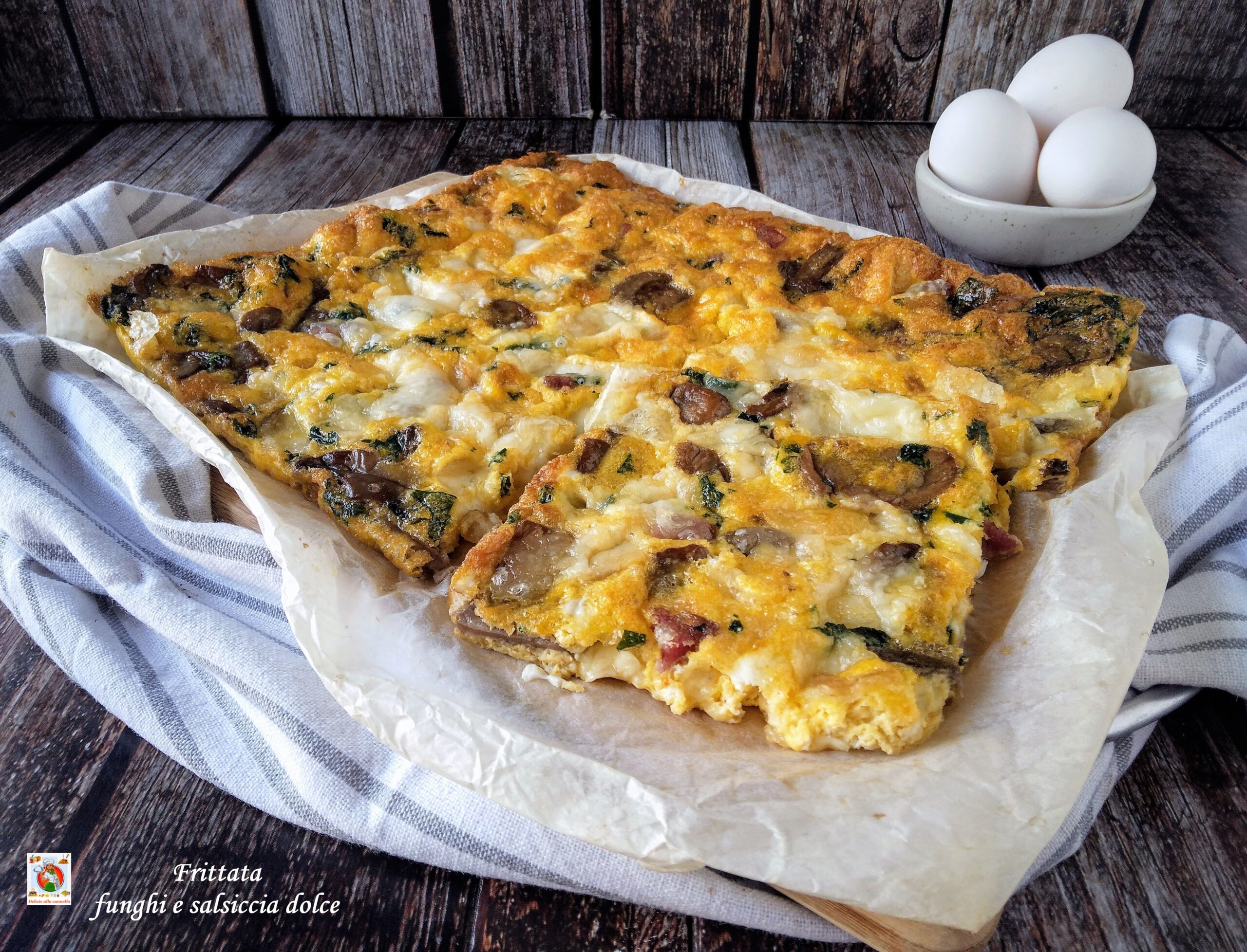 Omelett mit Pilzen und Wurst aus dem Ofen