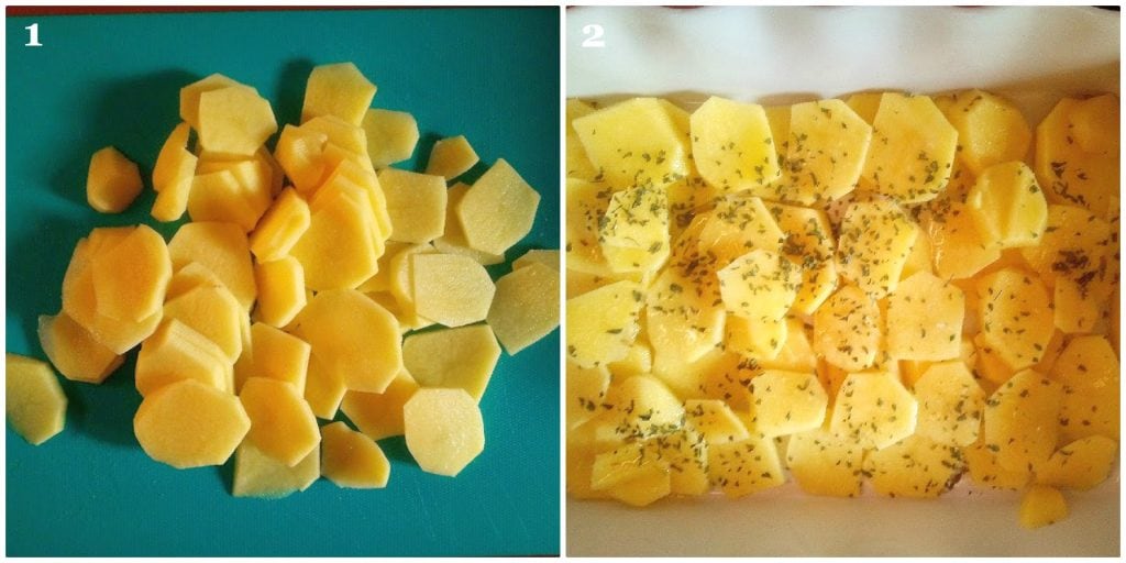 im Ofen gebackene Goldbrassenfilets mit Kartoffeln und Oliven c1