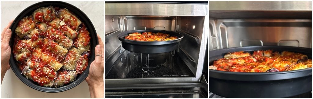 Auberginenröllchen in der Mikrowelle