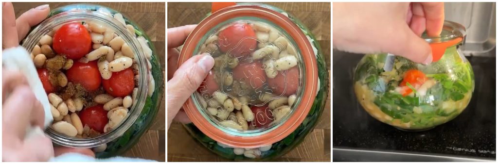 Weiße-Bohnen-und-Spinat-Suppe im Einmachglas