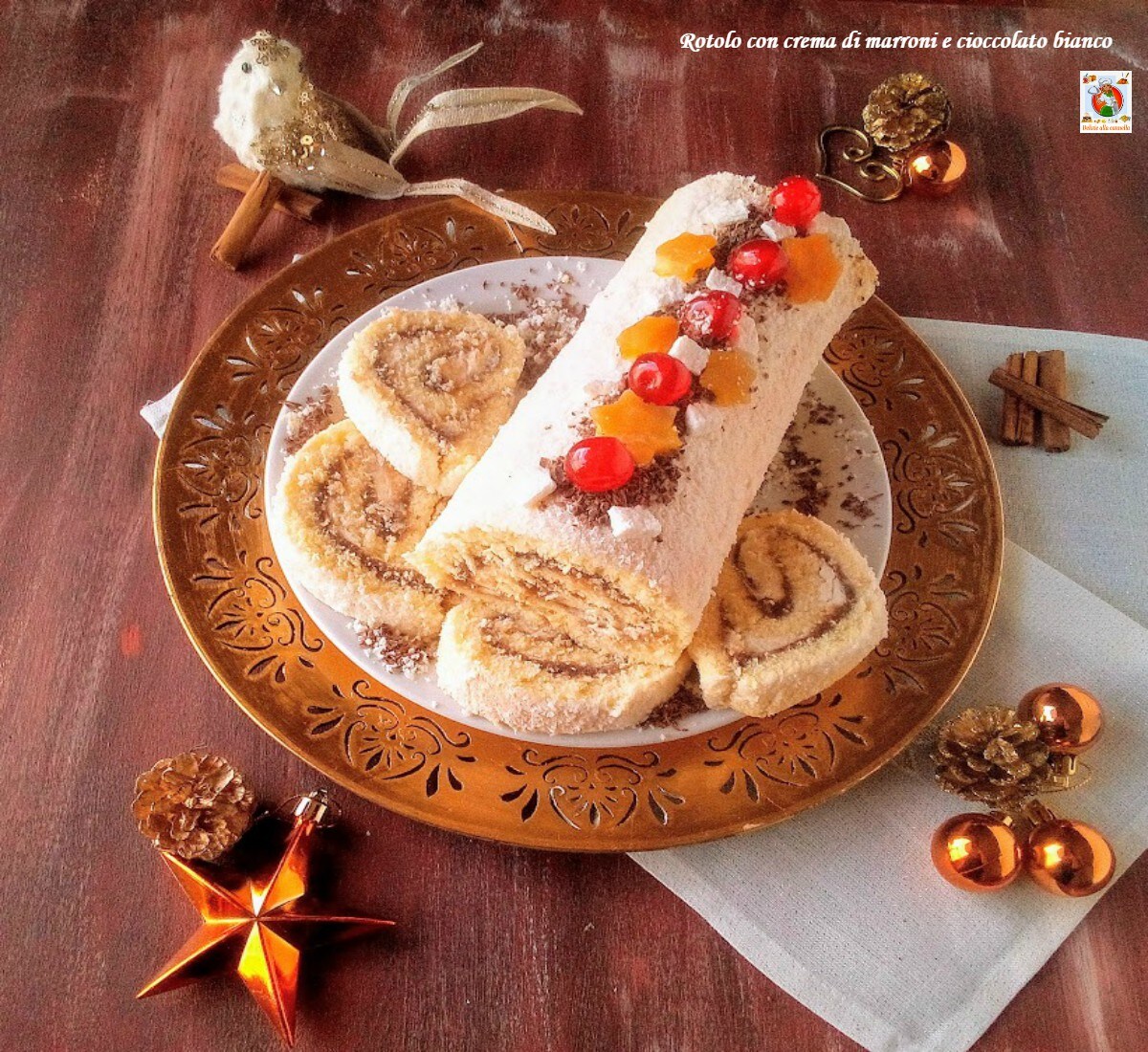 Rolle mit Kastaniencreme und weißer Schokolade