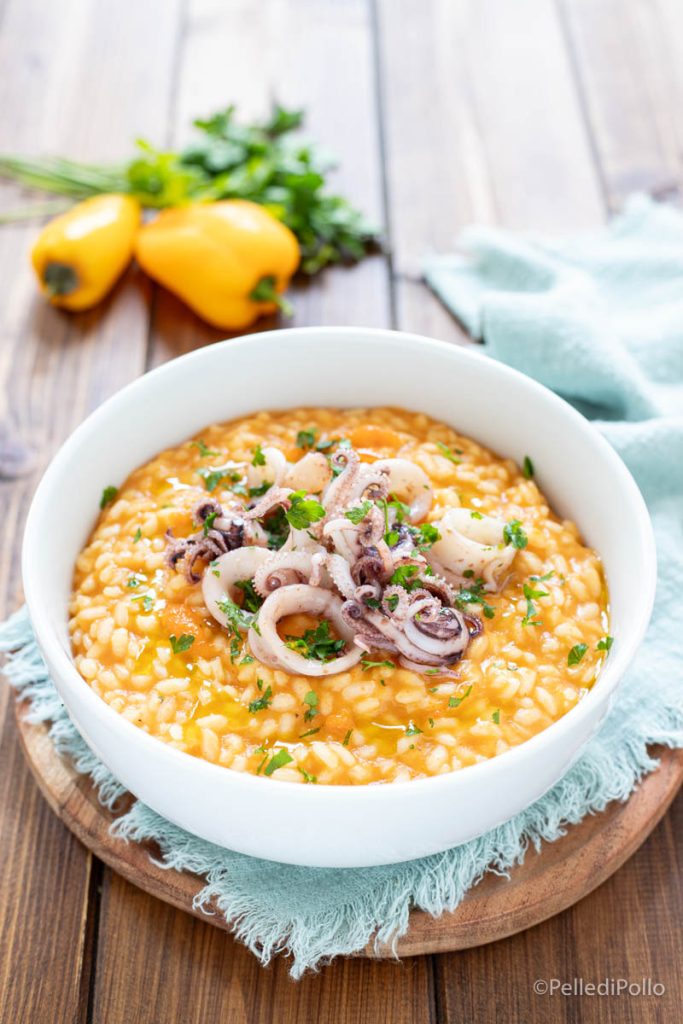 Risotto mit Tintenfischen und Paprikacreme