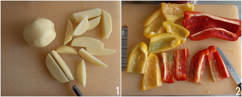 sandige Kartoffeln und Paprika im Ofen mit Semmelbröseln einfaches schnelles leichtes Rezept il chicco di mais 1 große Gemüse schneiden