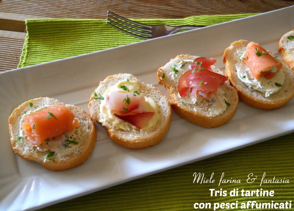 Trio von Canapés mit Lachs, Thunfisch und Schwertfisch