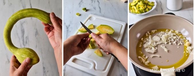 Trompetenzucchini mit Bohnen Schnitt