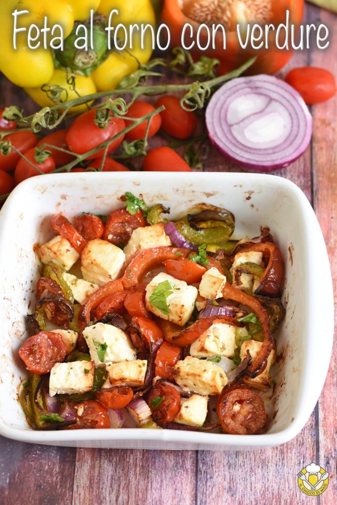 v_ feta im ofen mit gemüse kirschtomaten paprika zwiebel auch in der heißluftfritteuse il chicco di mais