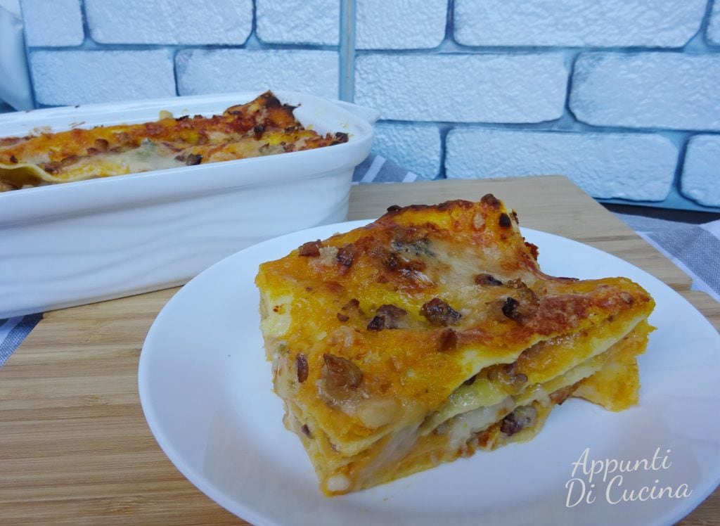 Lasagne Kürbis Kastanien und Gorgonzola