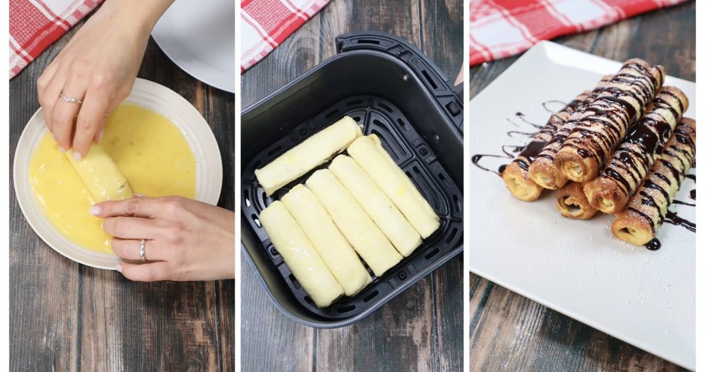 French Toast Roll-ups mit Nutella ohne Öl und Butter in der Heißluftfritteuse
