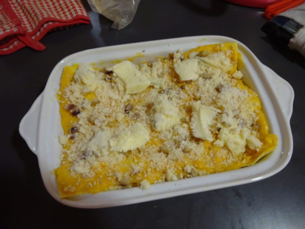 Lasagne Kürbis Kastanien und Gorgonzola
