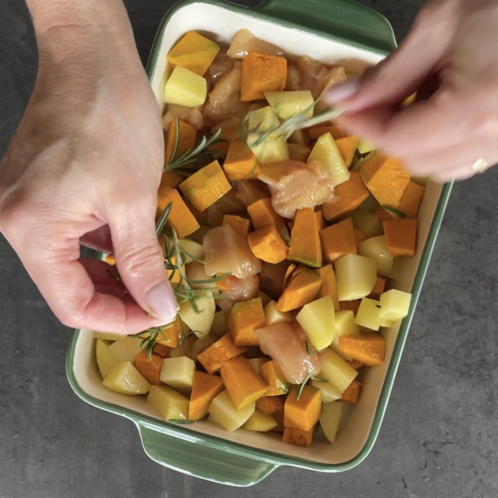 Hühnerbrust mit Kürbis und Kartoffeln