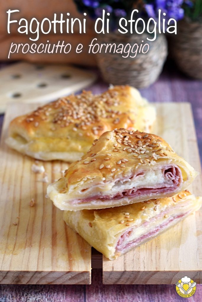 v_ Blätterteigtaschen mit Schinken und Käse, einfache und schnelle Rezept für spektakuläre und schmelzende Vorspeisen mit Blätterteig, il chicco di mais