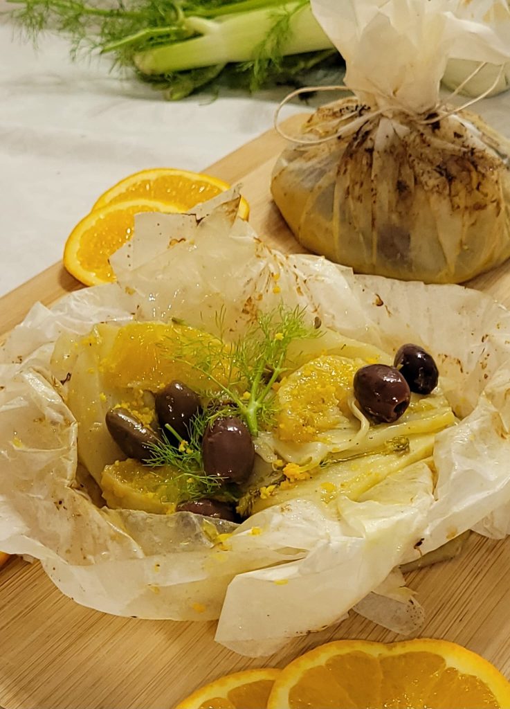 Fenchel mit Orange im Pergament in der Heißluftfritteuse