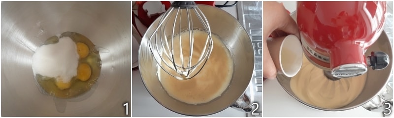 a. montare uova e zucchero per la base della torta labubu