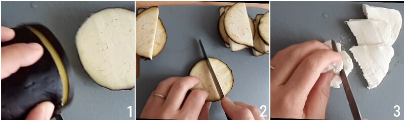 auberginen in der kutsche im ofen oder gebraten sandwiche aus auberginen mit mozzarella im halbmond der maiskorn 1 auberginen schneiden