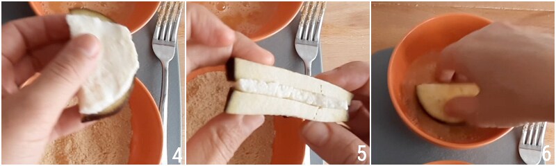 auberginen in der kutsche im ofen oder gebraten sandwiche aus auberginen mit mozzarella im halbmond der maiskorn 2 panieren