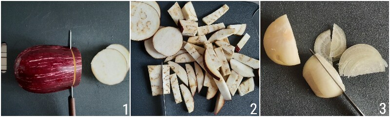 Auberginen in süß-saurer Soße Rezept kalte Beilage von Auberginen und Zwiebeln Caponata il chicco di mais 1 Auberginen schneiden