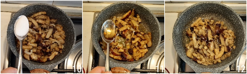 Auberginen in süß-saurer Soße Rezept kalte Beilage von Auberginen und Zwiebeln Caponata il chicco di mais 4 Zucker und Essig hinzufügen